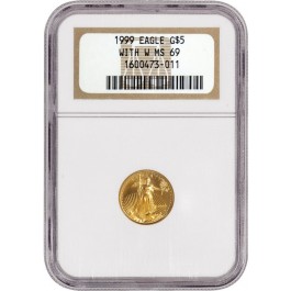 1999 With W Unfinished Proof Dies Error $5 1/10 oz Gold American Eagle NGC MS69