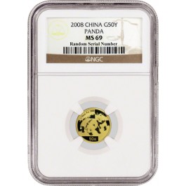 2008 50 Yuan People's Republic Of China 1/10 oz .999 Chinese Gold Panda NGC MS69
