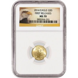 2014 $5 1/10 oz Gold American Eagle NGC MS70 First Releases Bald Eagle Label