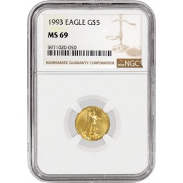 1993 $5 1/10 oz Gold American Eagle NGC MS69 Gem Uncirculated Coin