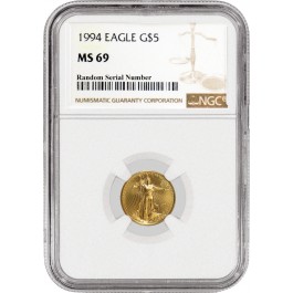 1994 $5 1/10 oz Gold American Eagle NGC MS69 Gem Uncirculated Coin