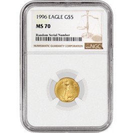 1996 $5 1/10 oz Gold American Eagle NGC MS70 Gem Uncirculated Coin