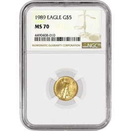 1989 $5 1/10 oz American Gold Eagle NGC MS70 Gem Uncirculated Coin