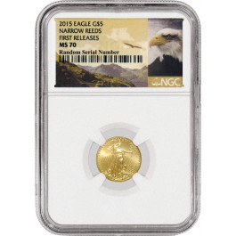 2015 $5 1/10 oz Gold American Eagle Narrow Reeds NGC MS70 FR Eagle Label