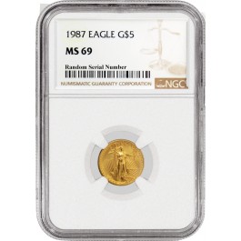 1987 $5 1/10 oz American Gold Eagle NGC MS69 Gem Uncirculated Coin
