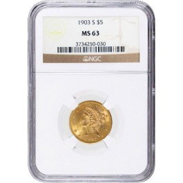1903 S $5 Liberty Head Half Eagle Gold NGC MS63 Uncirculated Coin