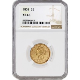 1852 $5 Liberty Head Half Eagle Gold NGC XF45 Extremely Fine Circulated Coin
