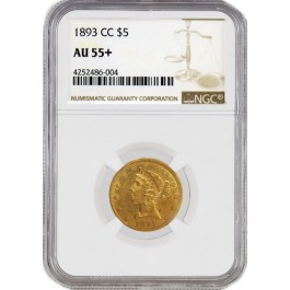 1893 CC Carson City $5 Liberty Head Half Eagle Gold NGC AU55+ About Uncirculated