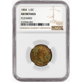 1804 1/2C Draped Bust Half Cent C-13 Plain 4 No Stems NGC AU Details Cleaned