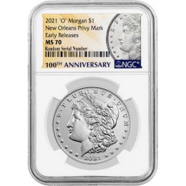 2021 O Privy Mark 100th Anniversary $1 Morgan Silver Dollar NGC MS70 ER With OGP