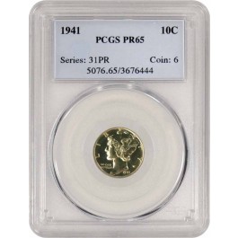1941 10C Proof Mercury Dime Silver PCGS PR65 Graded Gem Original Coin