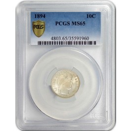 1894 10C Barber Silver Dime PCGS Secure MS65