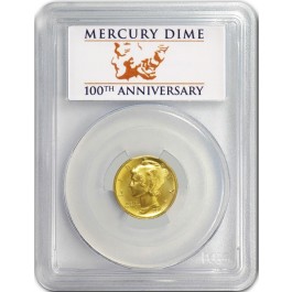 2016 W 10C 100th Anniversary 24K Gold 1/10 oz Mercury Dime PCGS SP70 FS
