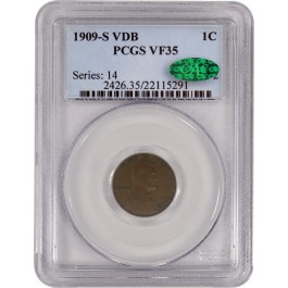 1909 S VDB 1C Lincoln Wheat Cent PCGS VF35 CAC