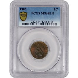 1906 1C Indian Head Cent PCGS Secure Gold Shield MS64 BN Uncirculated Toned Coin