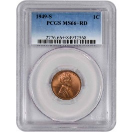 1949 S 1C Lincoln Wheat Cent PCGS MS66+ RD Gem Uncirculated Coin