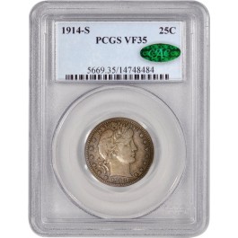 1914 S 25C Barber Quarter Silver PCGS VF35 CAC Very Fine Circulated Key Date 