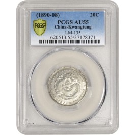 1890-1908 L&M-135 20C China Kwangtung 20 Cents Silver PCGS Secure AU55 Coin