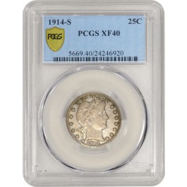 1914 S 25C Barber Quarter Silver PCGS Secure XF40 Extremely Fine Circulated Coin