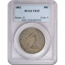 1802 50C Draped Bust Silver Half Dollar PCGS VF25 Very Fine Circulated Coin