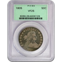 1805 50C Draped Bust Half Dollar Silver PCGS VF25 Very Fine Circulated Coin