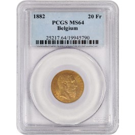 1882 20 Francs 20 Frank Belgium Leopold II Gold .1867 oz PCGS MS64