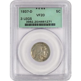 1937 D 5C 3 Legged Buffalo Nickel PCGS VF20 Generation 3.0 Old Green Holder OGH