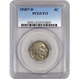 1918/7 D 5C Buffalo Nickel 7 Over 8 Overdate PCGS F12 Fine Circulated Coin