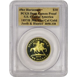 1857/0 $10 49er Horseman .906 Fine Gold from S.S. Central America Box & COA