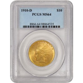 1910 D $10 Indian Head Gold Eagle PCGS MS64 Brilliant Uncirculated Coin