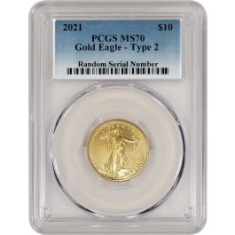 2021 $10 1/4 oz American Gold Eagle Type 2 PCGS MS70 Gem Uncirculated Coin