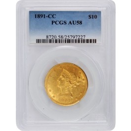 1891 CC $10 Liberty Head Eagle Gold PCGS AU58