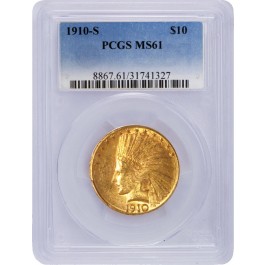 1910 S $10 Indian Head Gold Eagle PCGS MS61 Uncirculated Coin