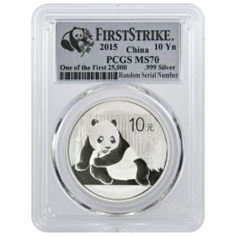 2015 10 Yuan People's Republic Of China 1 oz 999 Chinese Silver Panda PCGS MS70 Spotted