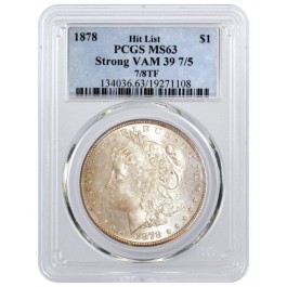 1878 7/8TF Strong $1 Morgan Silver Dollar VAM 39 7/5 PCGS MS63 Coin