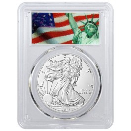 2017 $1 1 oz Silver American Eagle PCGS MS70 FS Liberty Flag Hologram Label Coin