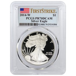 2014 W $1 Proof Silver American Eagle PCGS PR70 Deep Cameo First Strike Flag Label