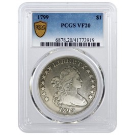 1799 $1 Draped Bust  Silver Dollar 7x6 Stars, B-12, BB-160, R.3 PCGS Secure VF20