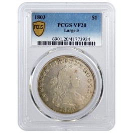1803 $1 Draped Bust Silver Dollar Large 3 PCGS Secure VF20