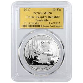 2017 China 10 Yuan Silver Panda PCGS MS70 First Strike Label 
