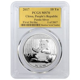 2017 10 Yuan People's Republic Of China 30g .999 Chinese Silver Panda PCGS MS70