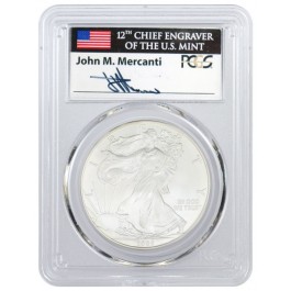 2008 W $1 Burnished Silver American Eagle PCGS MS70 John Mercanti Signed Label