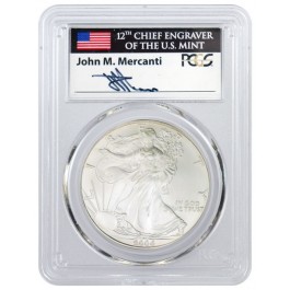 2006 W $1 Burnished Silver American Eagle PCGS MS70 John Mercanti Signed Label