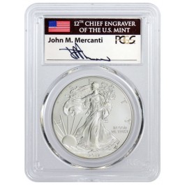2012 W $1 Burnished Silver American Eagle PCGS MS70 John Mercanti Signed Label