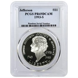 1993 S $1 Thomas Jefferson Commemorative Silver Dollar PCGS PR69 DCAM