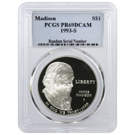 1993 S $1 James Madison Commemorative Silver Dollar PCGS PR69 DCAM