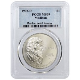1993 D $1 James Madison Commemorative Silver Dollar PCGS MS69