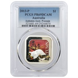2013 P $1 Australian Seasons Autumn Possum 1 oz Silver Colorized PCGS PR69 DCAM