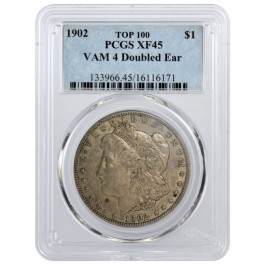 1902 $1 Morgan Silver Dollar PCGS XF45 Top 100 VAM 4 Doubled Ear 2 Olive Reverse