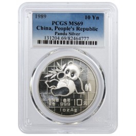 1989 10 Yuan People's Republic Of China 1 oz .999 Chinese Silver Panda PCGS MS69